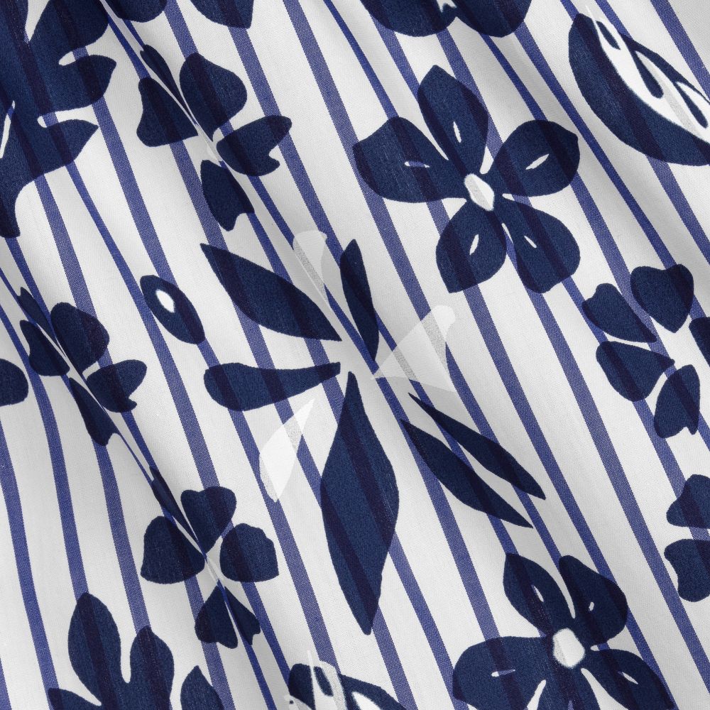 Il Gufo-Синее хлопковое платье с цветами для девочек | Childrensalon Outlet