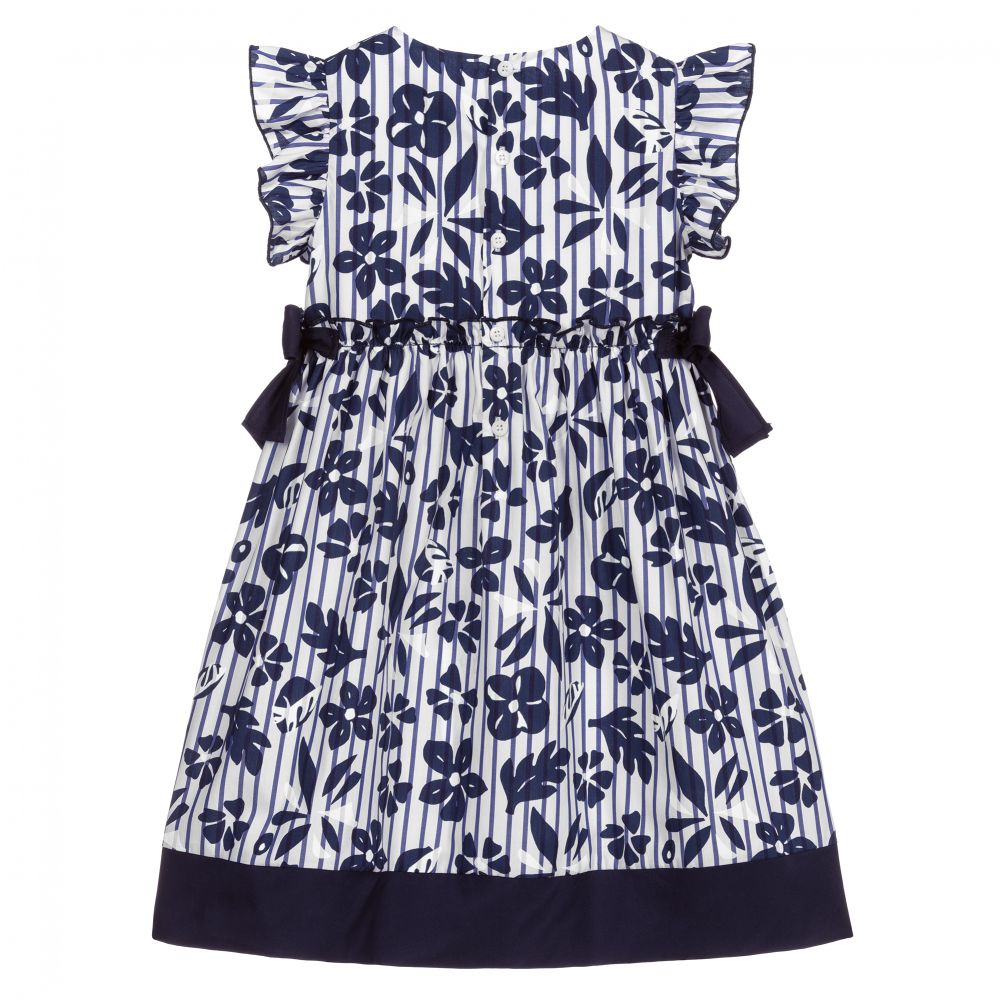 Il Gufo-Синее хлопковое платье с цветами для девочек | Childrensalon Outlet