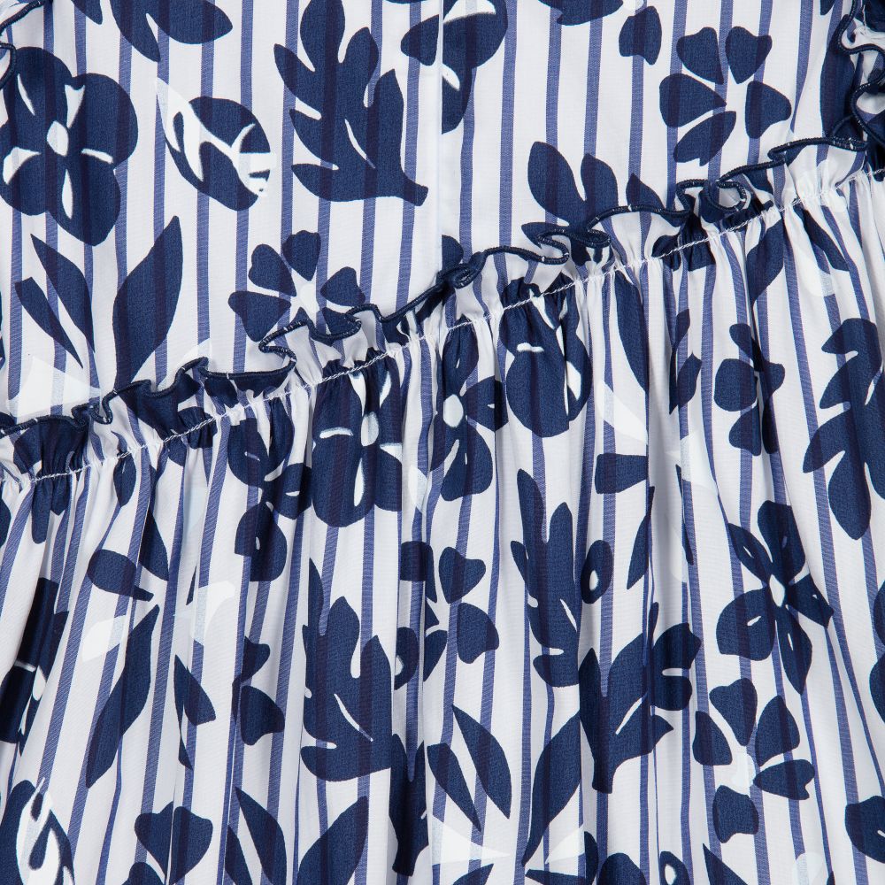 Il Gufo-Girls Blue Floral Cotton Dress | Childrensalon Outlet