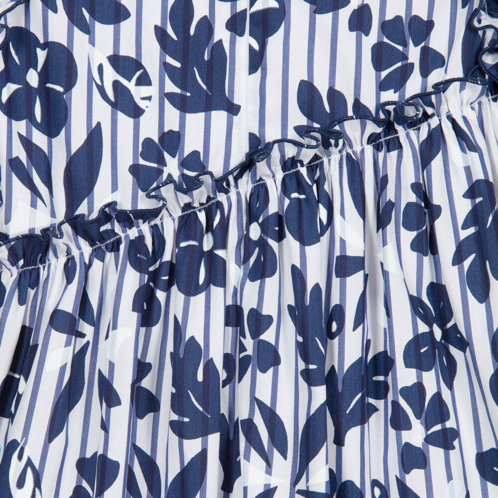 Il Gufo-Girls Blue Floral Cotton Dress | Childrensalon Outlet