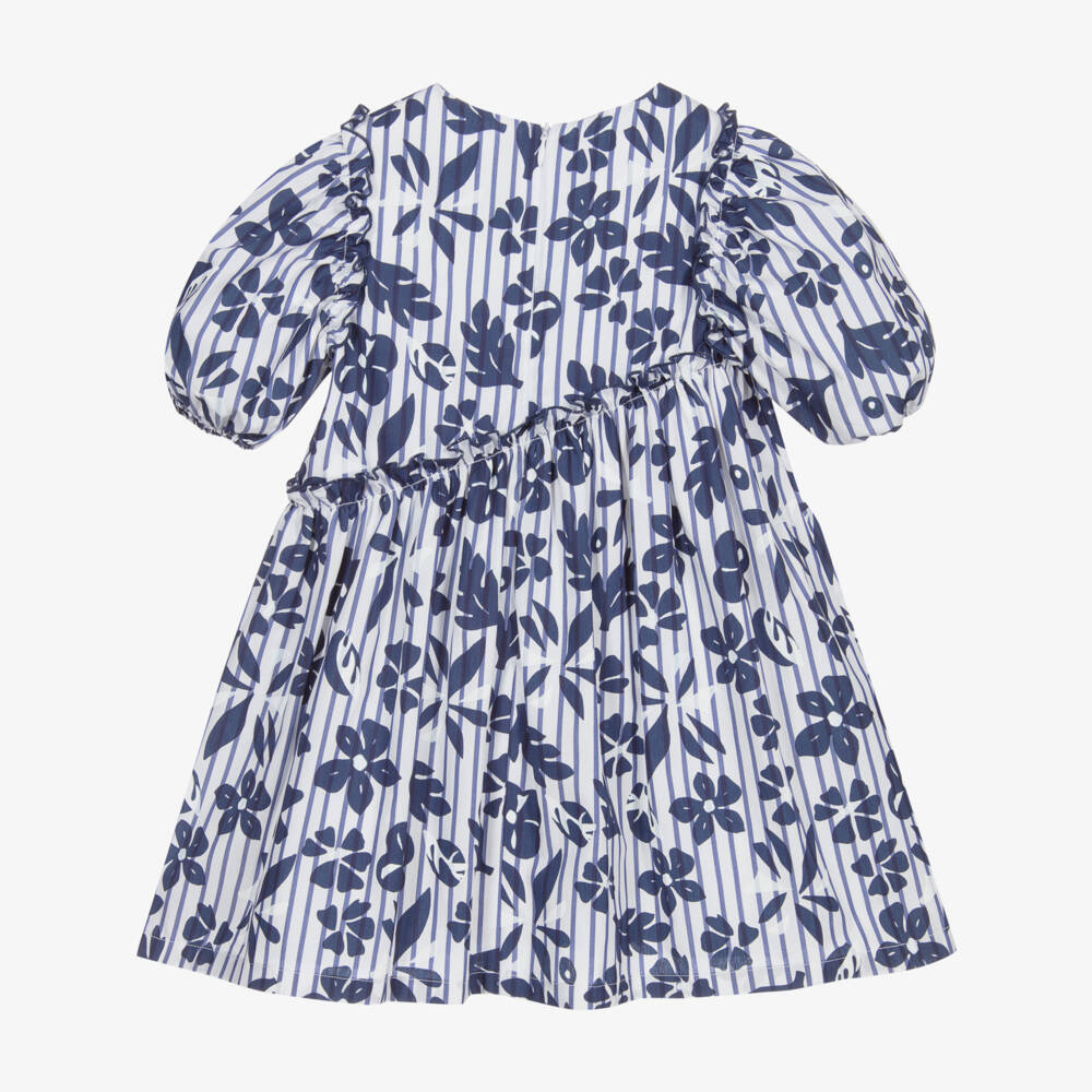 Il Gufo-Girls Blue Floral Cotton Dress | Childrensalon Outlet
