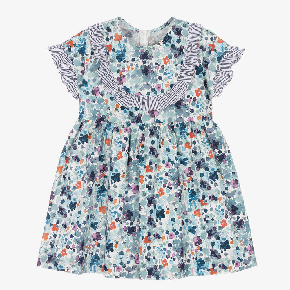 Il Gufo - Girls Blue Floral Cotton Dress | Childrensalon