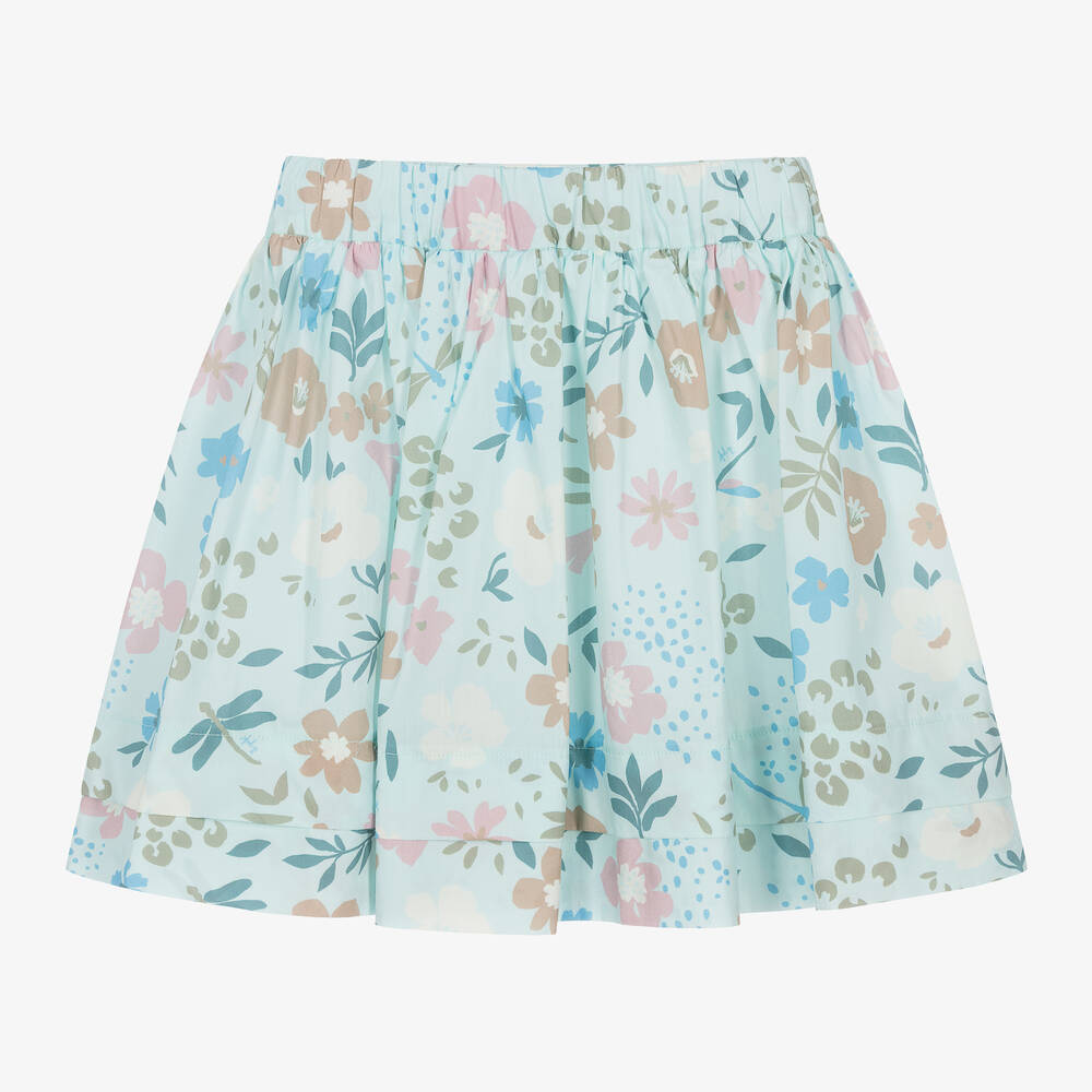 Il Gufo-Girls Blue Floral Cotton Skirt | Childrensalon Outlet