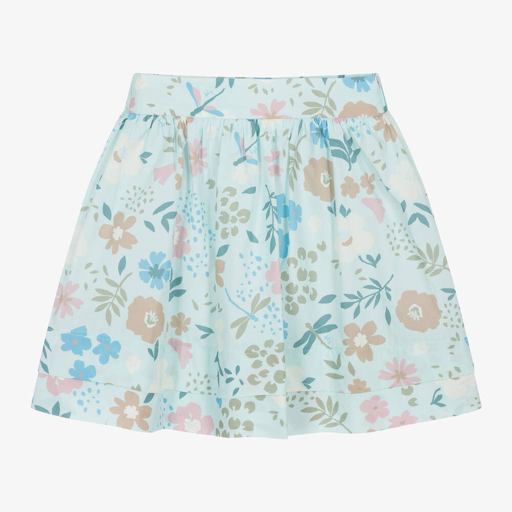 Il Gufo-Голубая хлопковая юбка с цветами для девочек | Childrensalon Outlet
