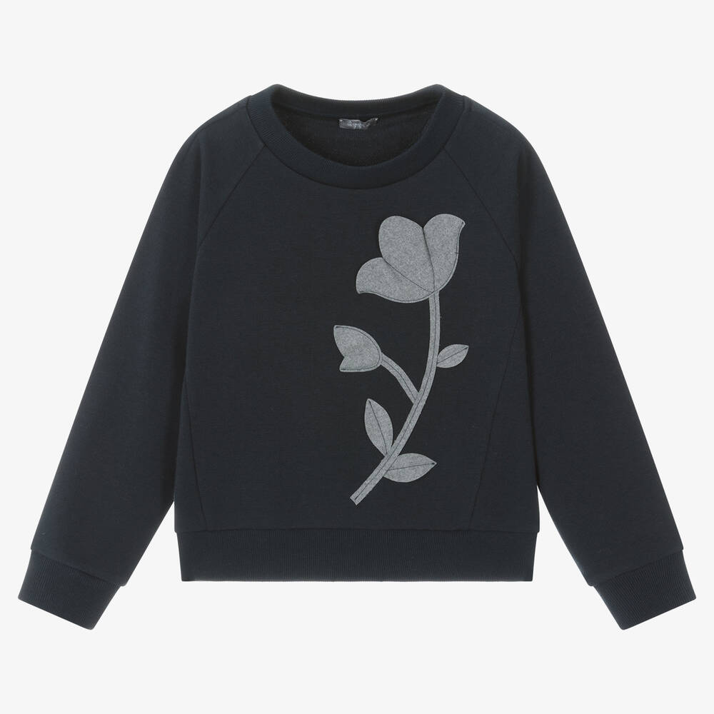Il Gufo - Girls Blue Floral Cotton Sweatshirt | Childrensalon