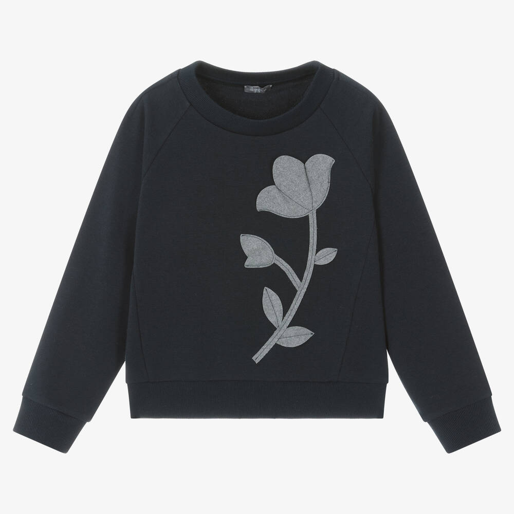 Il Gufo-Синий хлопковый свитшот с цветком | Childrensalon Outlet