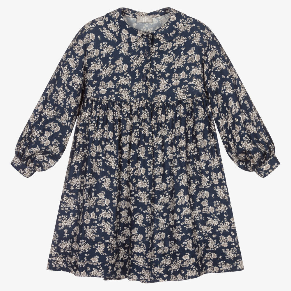 Il Gufo - Girls Blue Floral Dress | Childrensalon