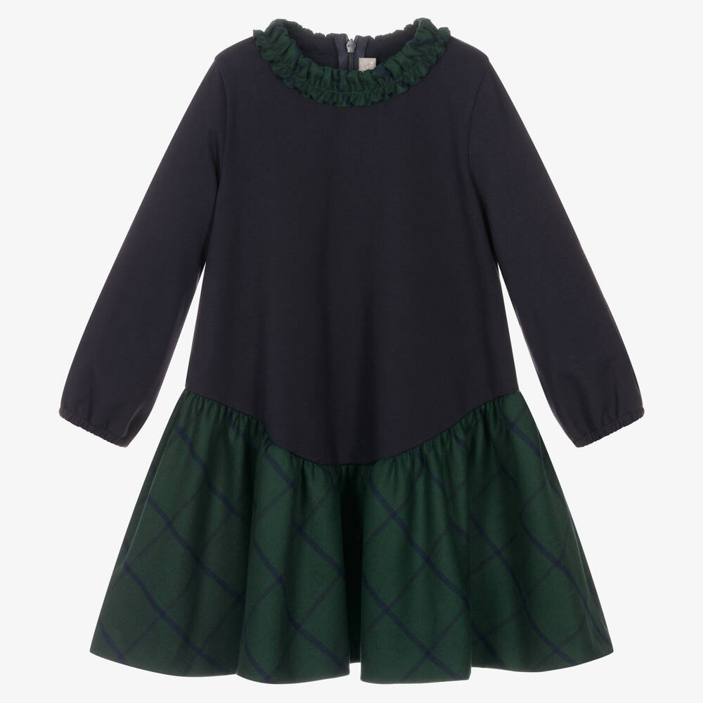 Il Gufo - Girls Blue & Green Check Dress | Childrensalon