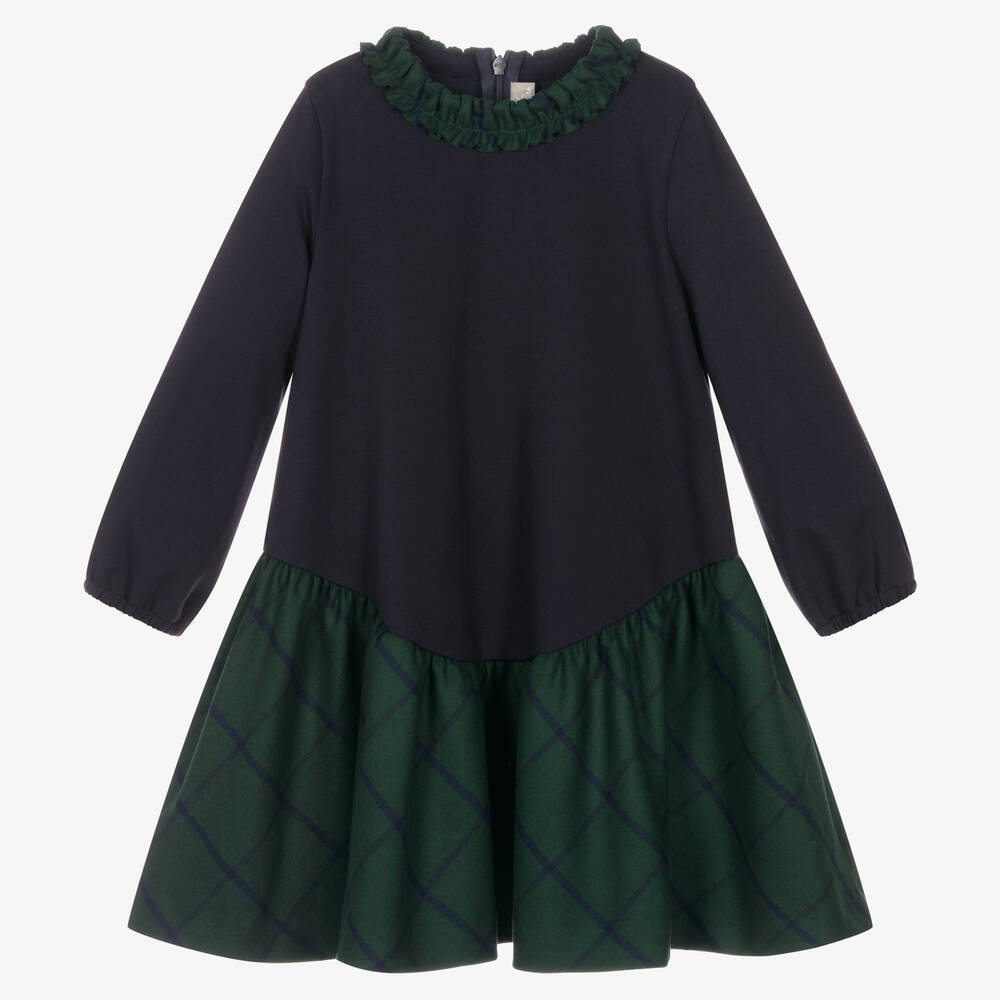 Il Gufo-Girls Blue & Green Check Dress | Childrensalon Outlet