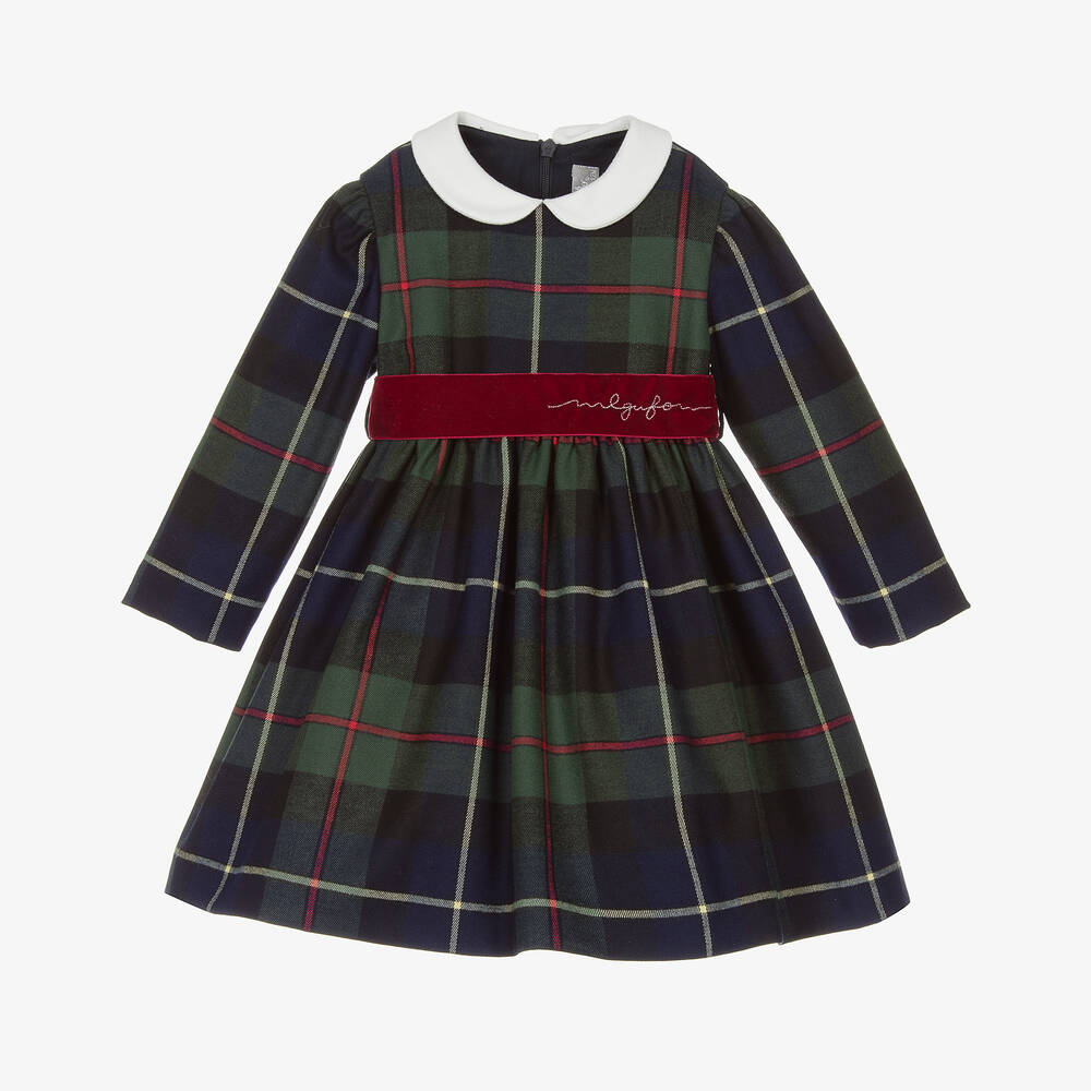 Il Gufo-Сине-зеленое платье из вискозы в клетку | Childrensalon Outlet