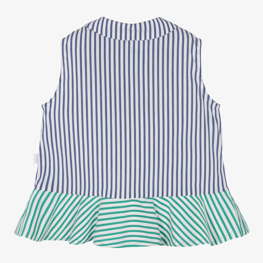 Il Gufo-Хлопковая блузка в сине-зеленую полоску | Childrensalon Outlet