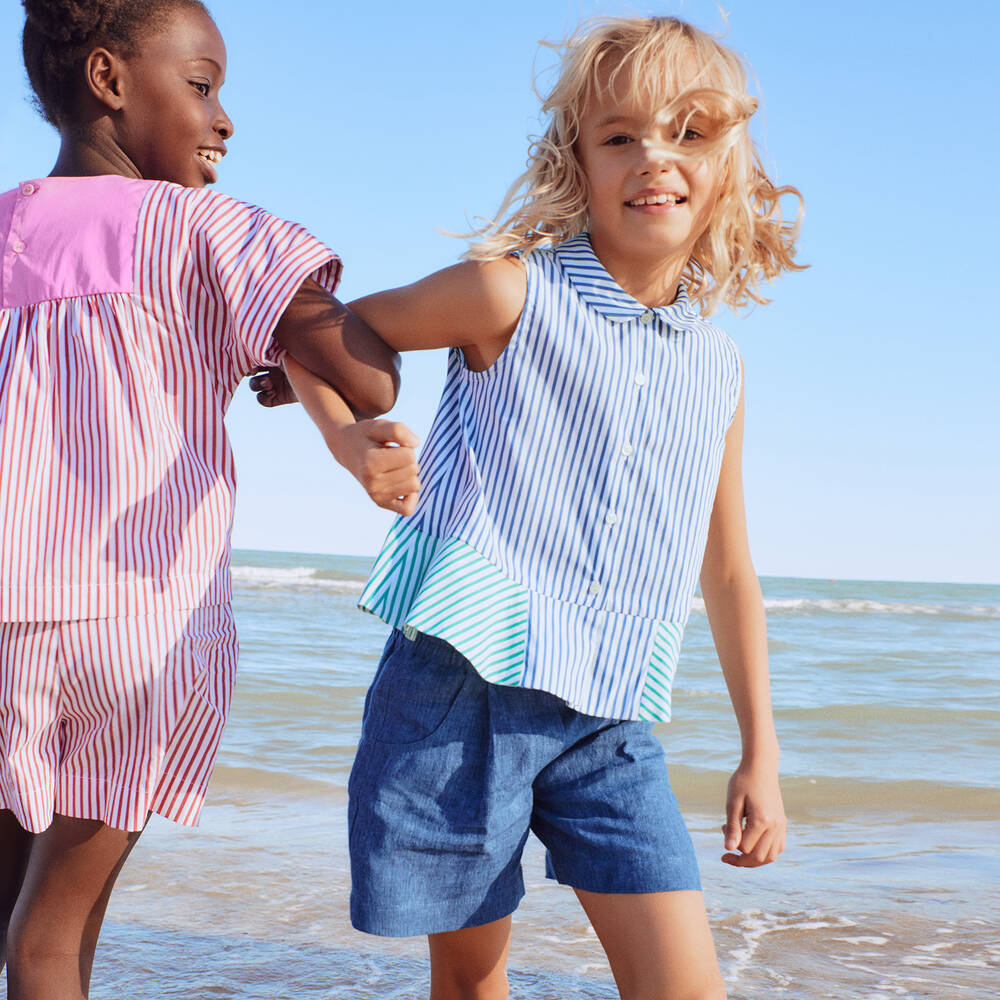 Il Gufo-Хлопковая блузка в сине-зеленую полоску | Childrensalon Outlet