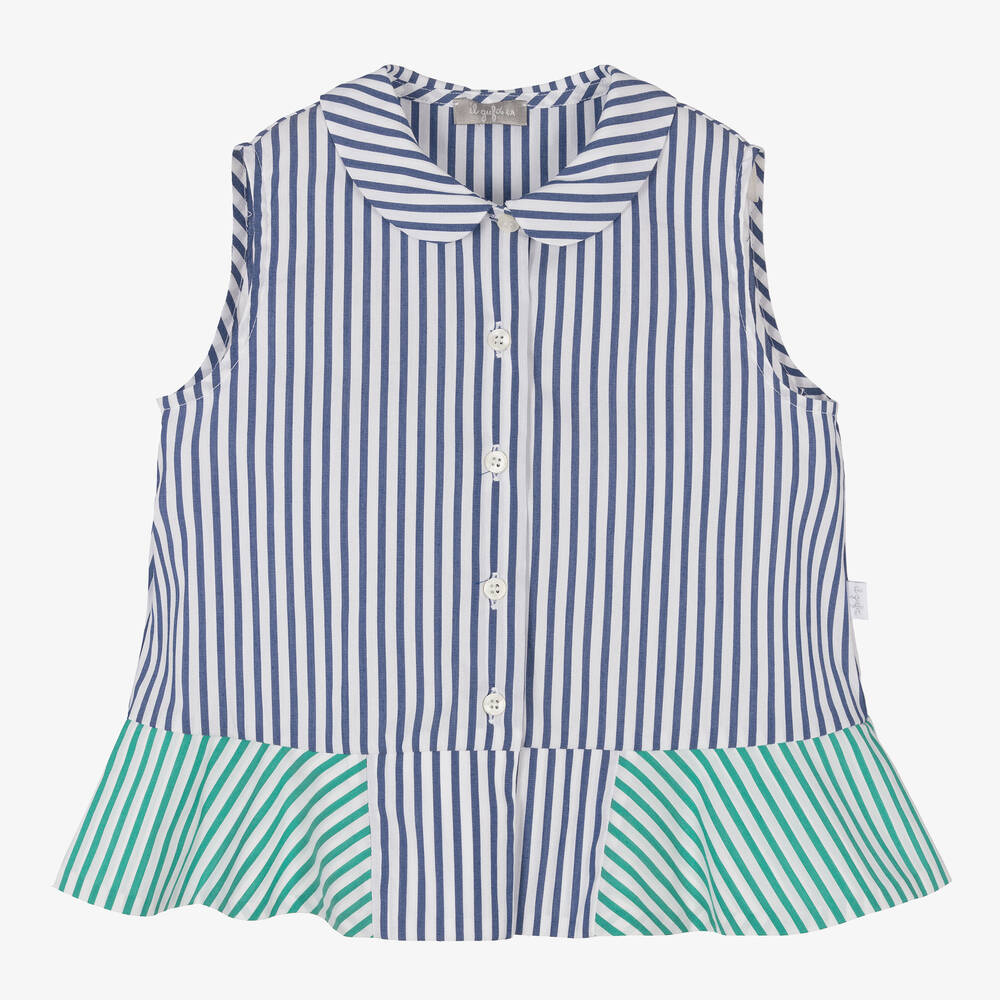 Il Gufo - Хлопковая блузка в сине-зеленую полоску | Childrensalon