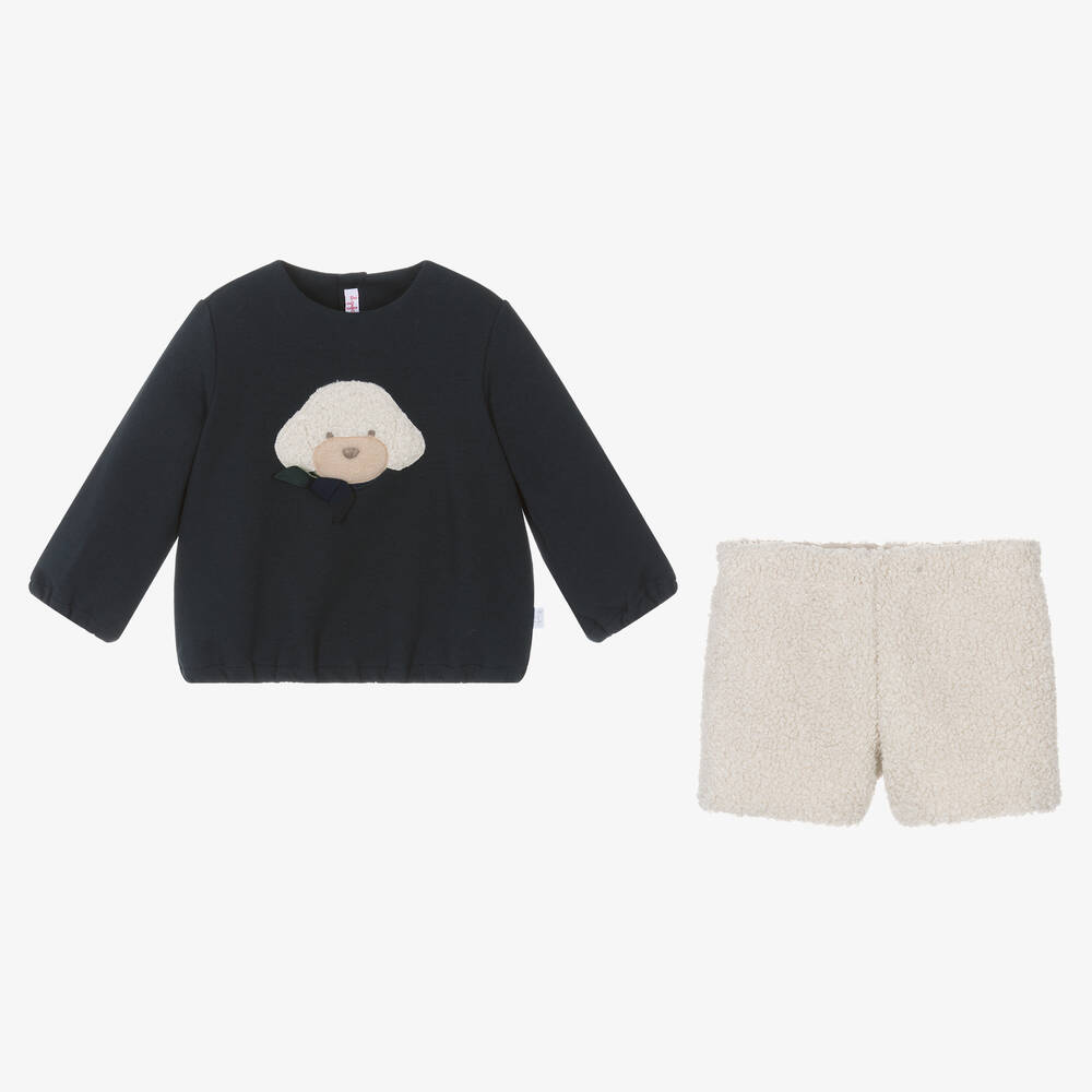 Il Gufo-طقم شورت لون كحلي وعاجي أطفال بناتي | Childrensalon Outlet