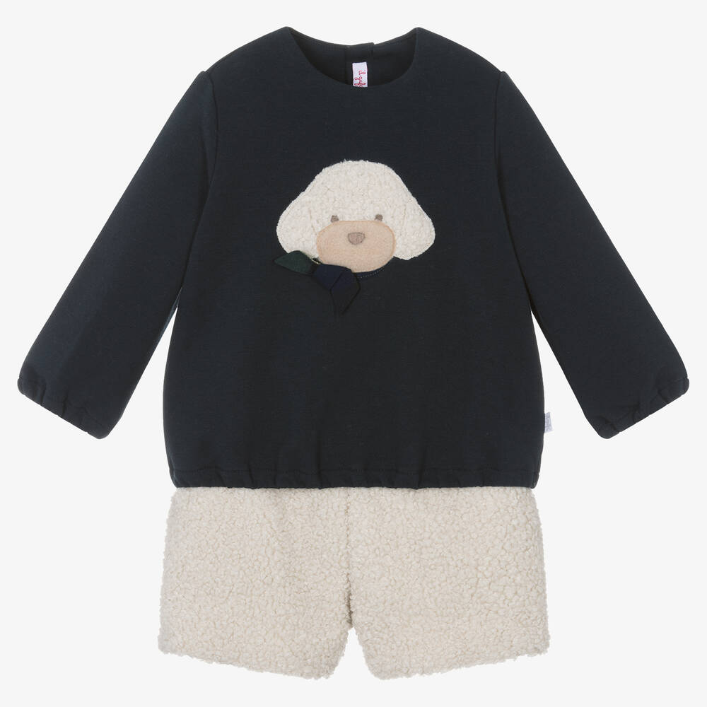 Il Gufo - Ensemble short sherpa bleu ivoire | Childrensalon