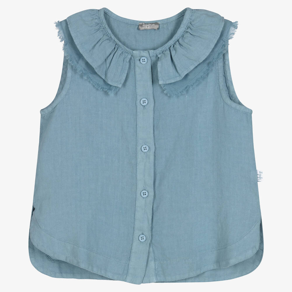 Il Gufo - Голубая блузка из льна и шамбре | Childrensalon