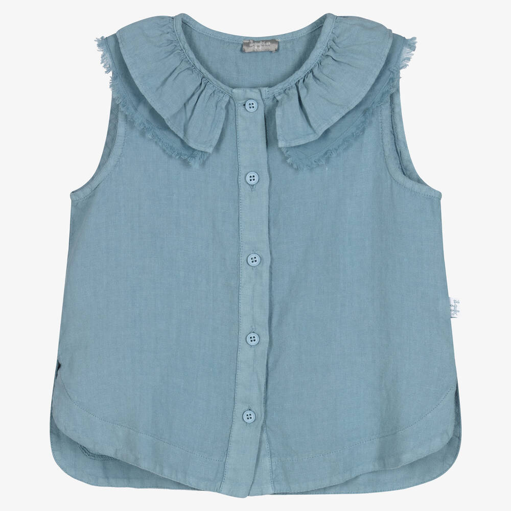Il Gufo-Голубая блузка из льна и шамбре | Childrensalon Outlet