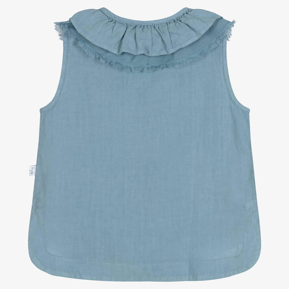 Il Gufo-بلوز كتان شامبري لون أزرق للبنات | Childrensalon Outlet