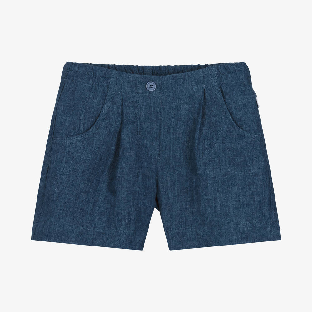 Il Gufo - Short bleu en lin fille  | Childrensalon