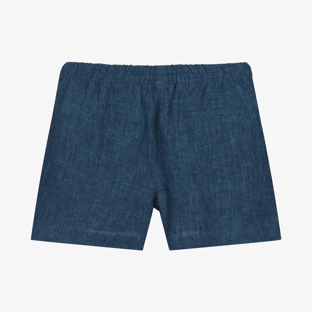 Il Gufo-Girls Blue Linen Shorts  | Childrensalon Outlet