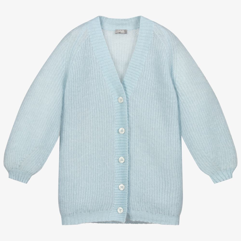 Il Gufo - Girls Blue Mohair Cardigan | Childrensalon