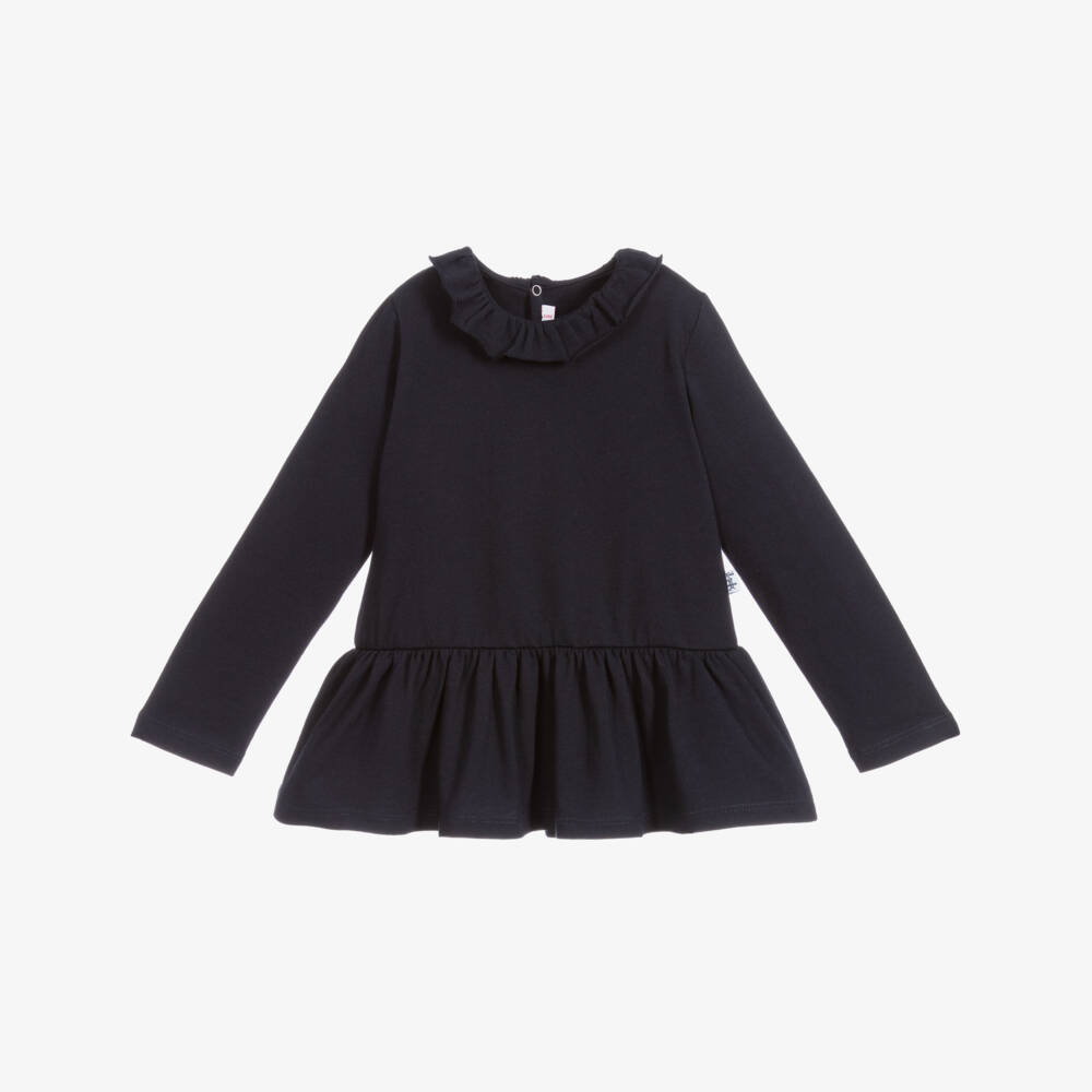 Il Gufo-Girls Blue Ruffle Cotton Top | Childrensalon Outlet