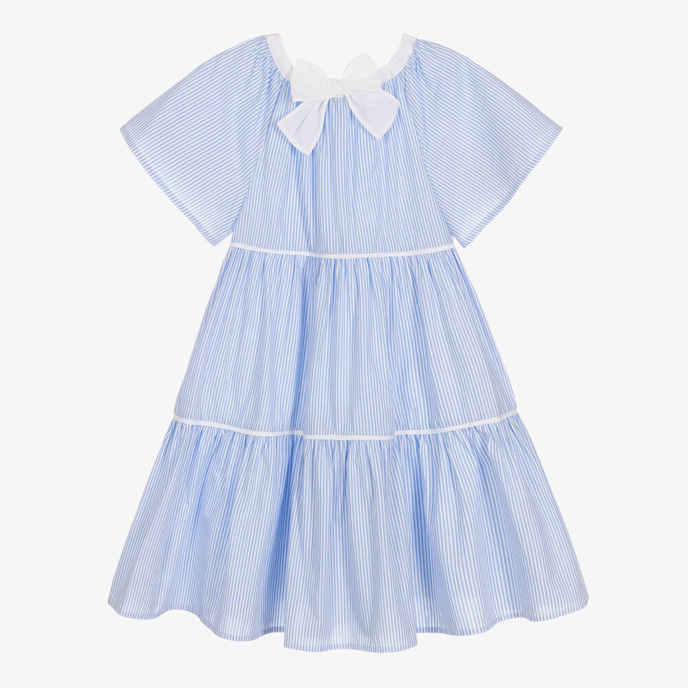 Il Gufo-Girls Blue Striped Cotton Dress | Childrensalon Outlet