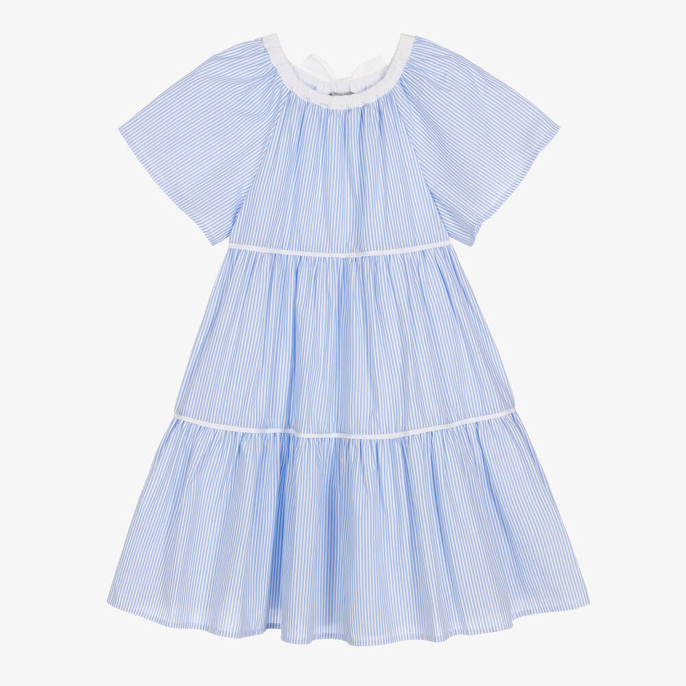 Il Gufo - فستان قطن بوبلين مقلم لون أزرق وأبيض | Childrensalon