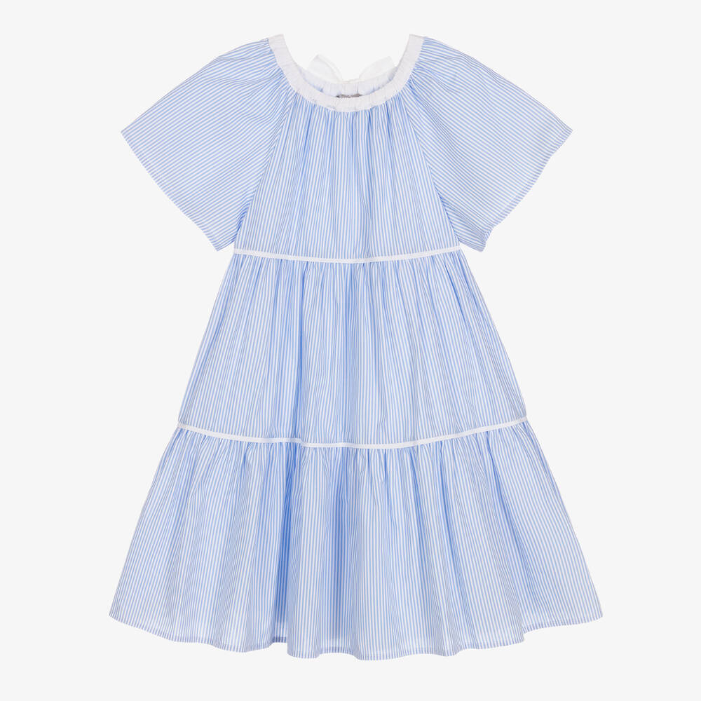 Il Gufo-Голубое хлопковое платье в полоску | Childrensalon Outlet