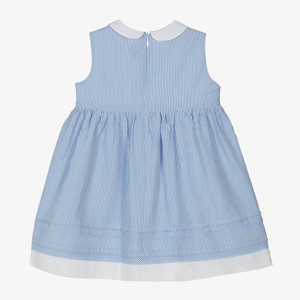 Il Gufo-Girls Blue Striped Cotton Dress | Childrensalon Outlet