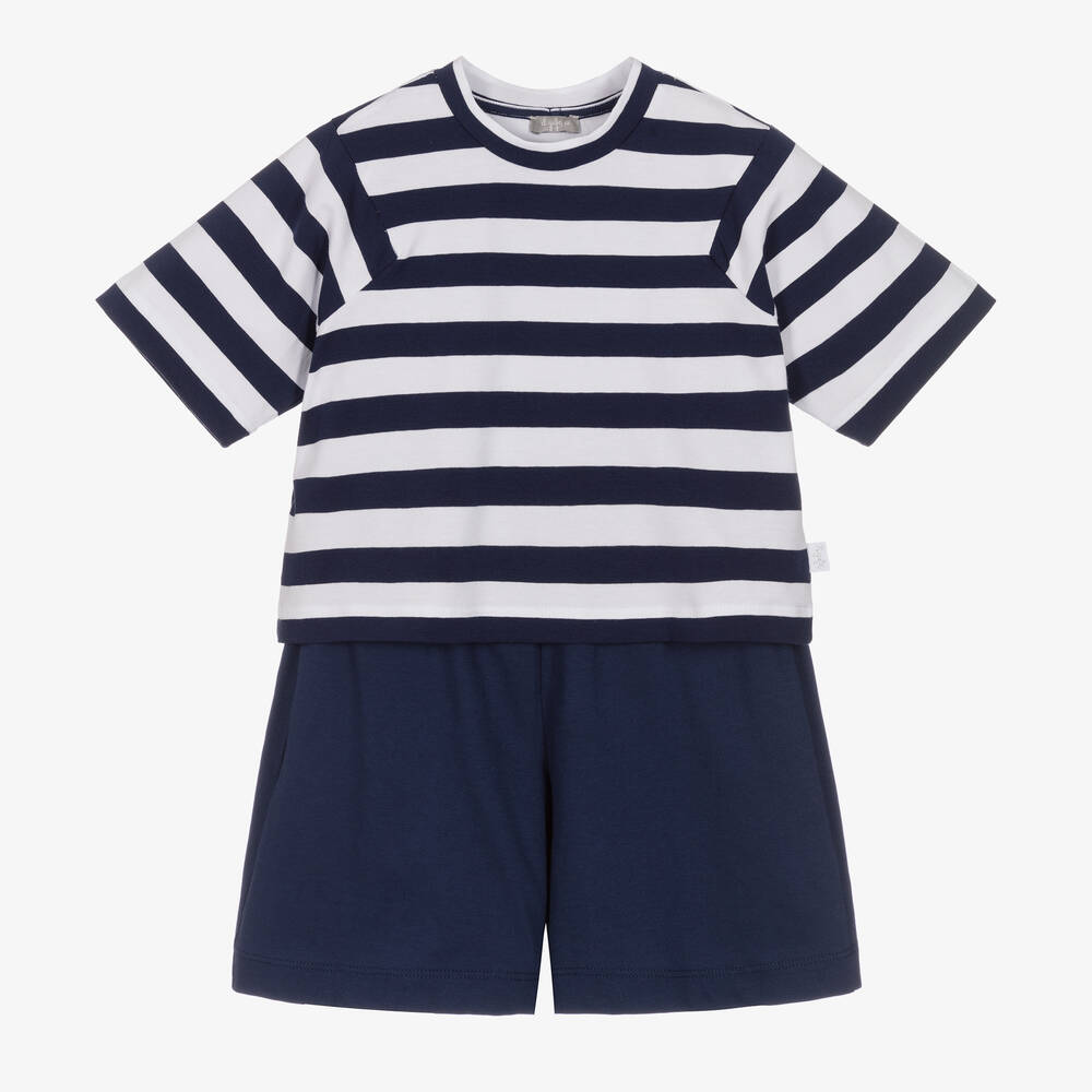 Il Gufo - Ensemble short bleu rayé en coton | Childrensalon