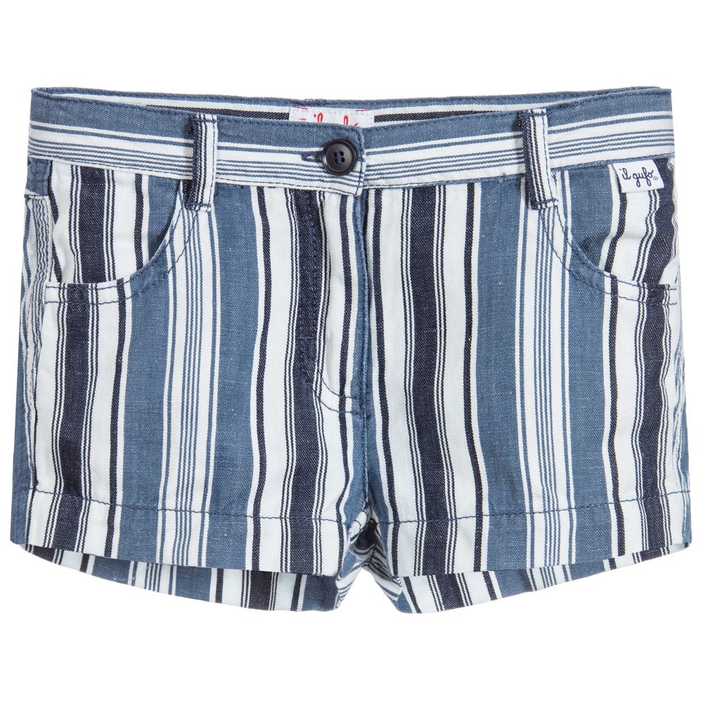 Il Gufo - Girls Blue Striped Shorts | Childrensalon