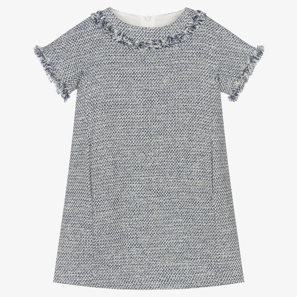 Il Gufo - Girls Blue & White Cotton Dress | Childrensalon