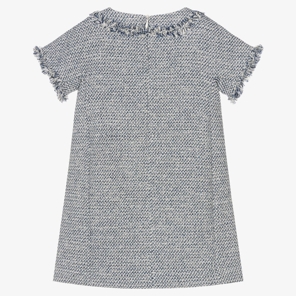 Il Gufo-Girls Blue & White Cotton Dress | Childrensalon Outlet