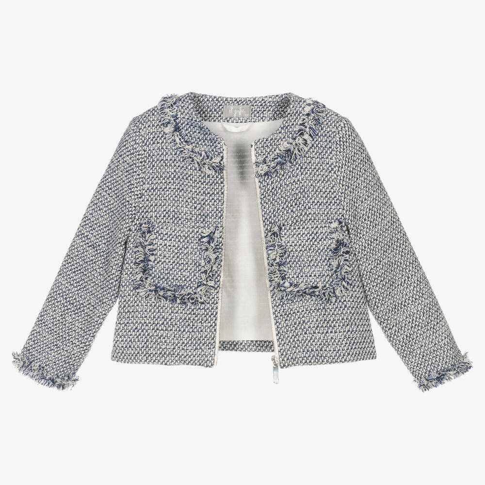 Il Gufo-جاكيت مزيج قطن لون كحلي وأبيض للبنات | Childrensalon Outlet