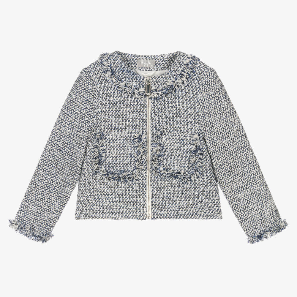 Il Gufo - Girls Blue & White Cotton Jacket | Childrensalon