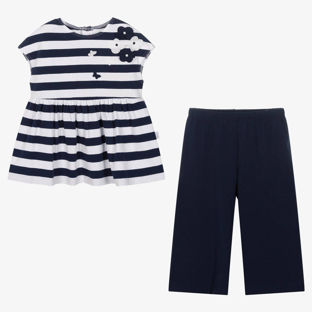 Il Gufo-Белый топ в синюю полоску и синие брюки из хлопка | Childrensalon Outlet