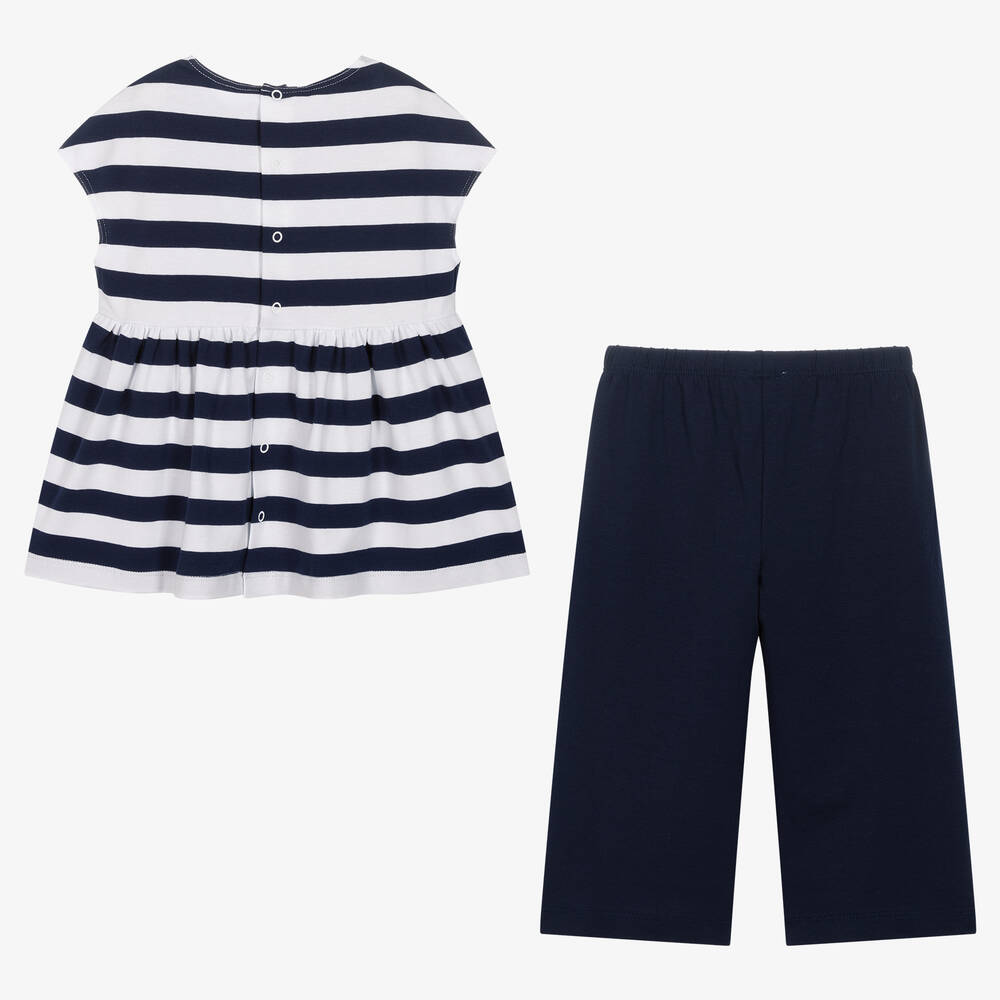 Il Gufo-Белый топ в синюю полоску и синие брюки из хлопка | Childrensalon Outlet