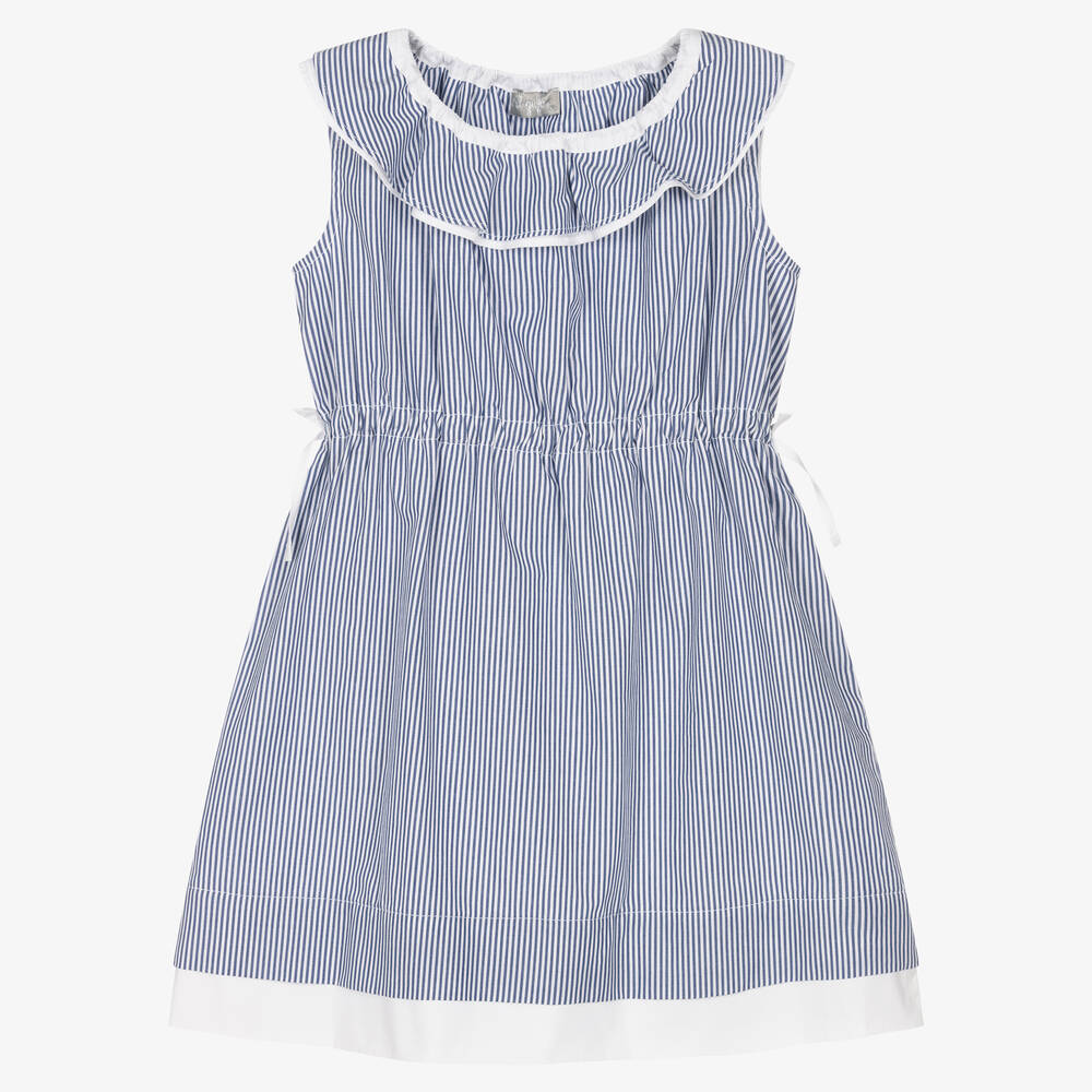 Il Gufo-Белое платье в синюю полоску | Childrensalon Outlet