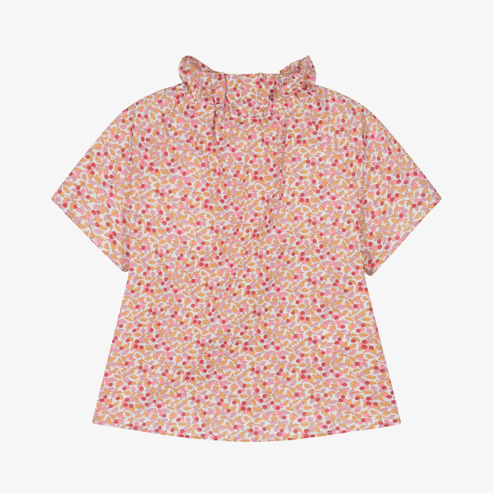 Il Gufo-بلوزة قطنية بنقشة الكرز للبنات بلون وردي فاتح | Childrensalon Outlet
