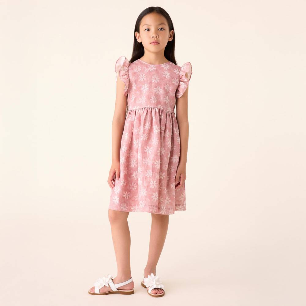 Il Gufo-فستان كتان وردي مزهر للبنات | Childrensalon Outlet