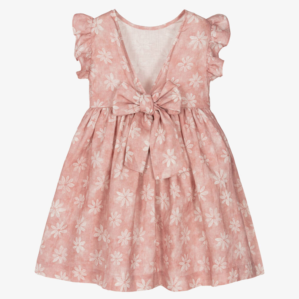 Il Gufo-فستان كتان وردي مزهر للبنات | Childrensalon Outlet