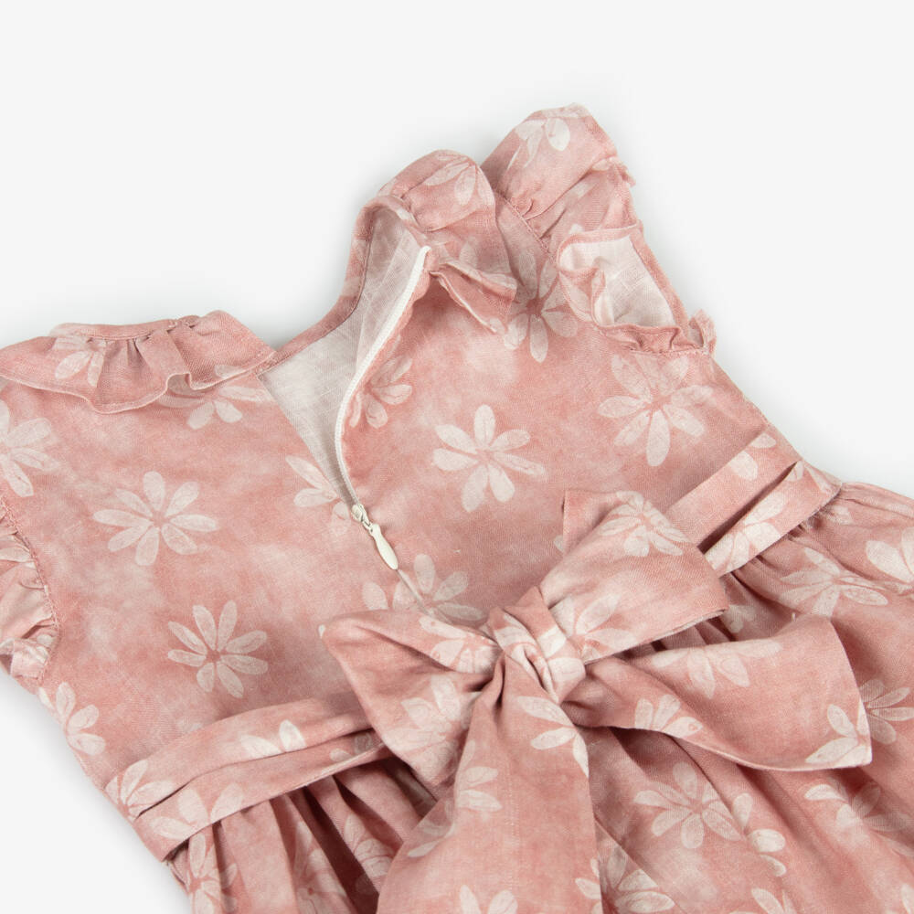 Il Gufo-Girls Blush Linen Floral Frock | Childrensalon Outlet