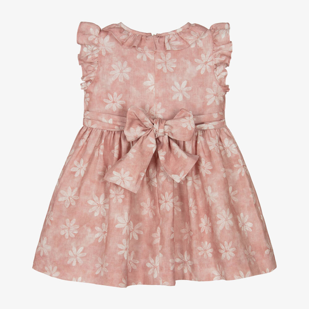 Il Gufo-Girls Blush Linen Floral Frock | Childrensalon Outlet