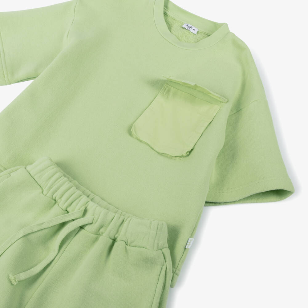 Il Gufo-Girls Breezy Knit Green Shorts Ensemble | Childrensalon Outlet