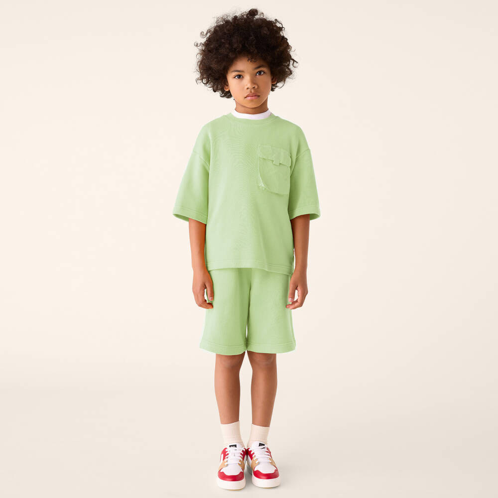 Il Gufo-Girls Breezy Knit Green Shorts Ensemble | Childrensalon Outlet