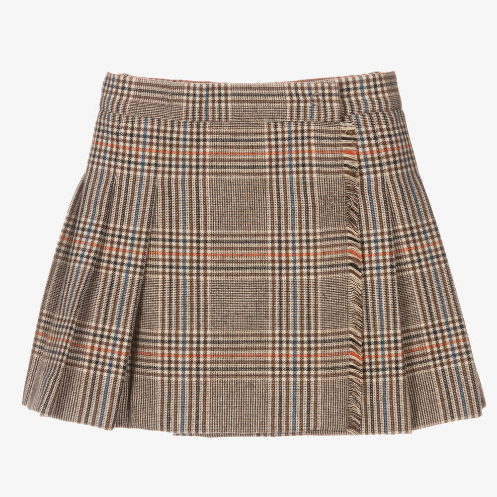 Il Gufo - Girls Brown Checked Skirt | Childrensalon