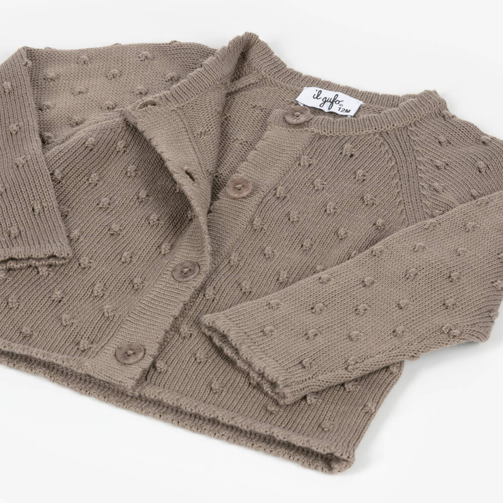 Il Gufo-Girls Brown Cotton Bobble Knit Cardigan | Childrensalon Outlet