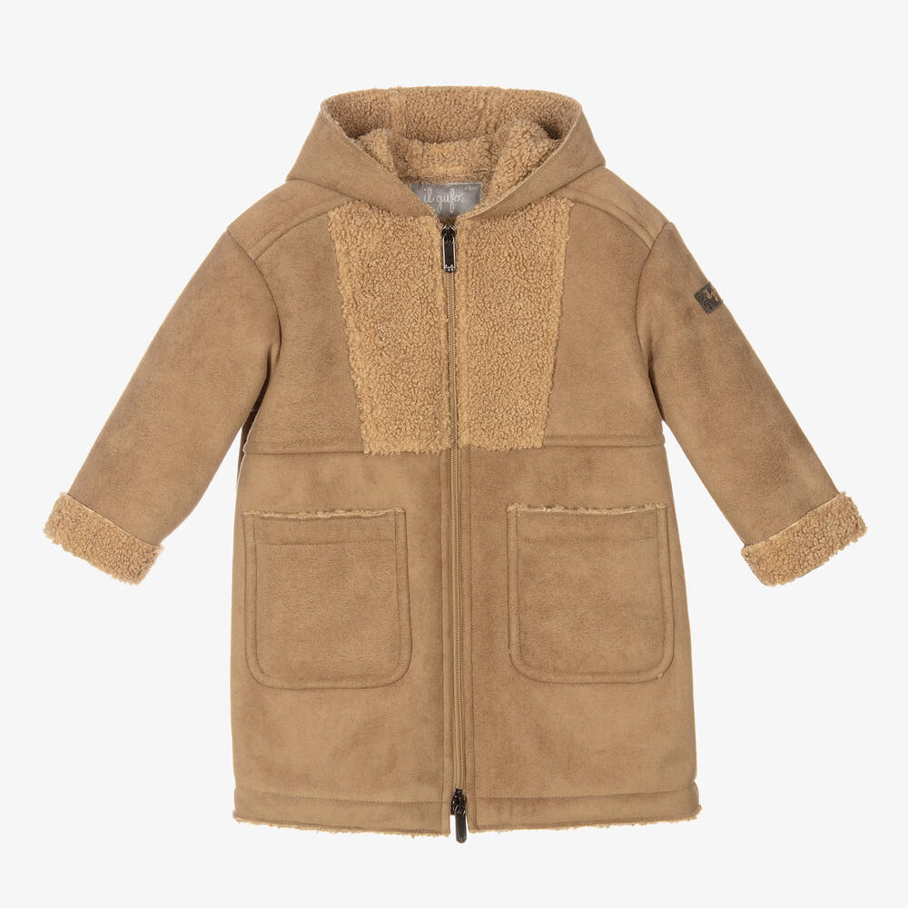 Il Gufo - Girls Brown Faux Shearling Coat | Childrensalon