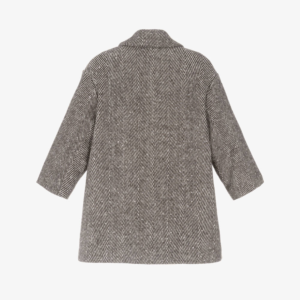 Il Gufo-Girls Brown Herringbone Felted Coat with Sparkly Studs | Childrensalon Outlet